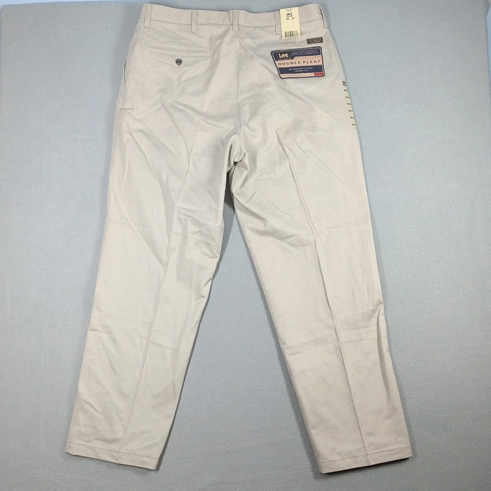 Lee Pants Mens Khaki Double Pleat‎ Relaxed Fit Tapered Chino VIS U371-019